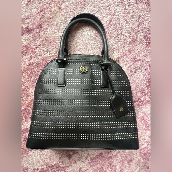 Tory Burch Black Perforated Leather Handbag - Picture 1 of 5